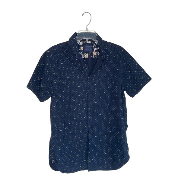 Denim & Flower Ricky Singh Navy Polka Dot Button-Up Shirt Mens M 100% Cotton - Picture 1 of 7